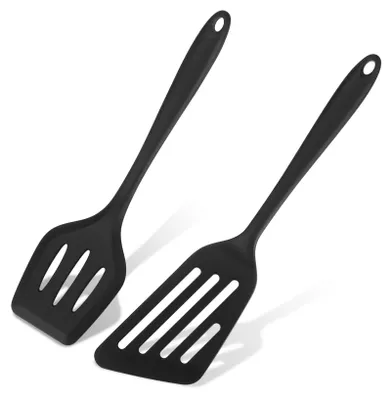 Produktbild von 2-teiliges Silikonspatel-Set, hitzebeständig, BPA-frei, antihaftbeschichtet, schwarz