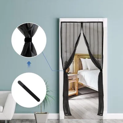 Image de Rideau anti-moustiques magnétique Unyqoos®, 90 x 210 cm, 100% polyester, noir – avec fermeture magnétique, pour portes en bois, en fer et en aluminium/balcons, installation sans outils