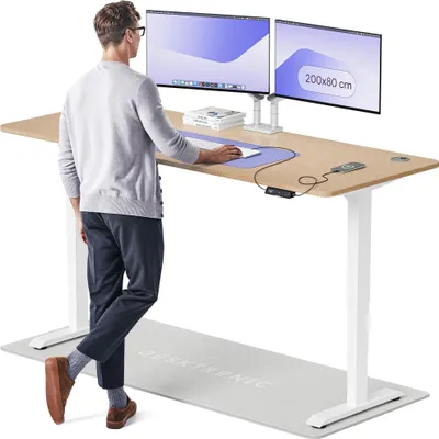 Produktbild von Desktronic HomePro Elektrisch höhenverstellbarer Schreibtisch 200x80cm Bambus/Weißmit Memory-Funktion, Anti-Kollisions Technologie, USB-A und USB-C-Ladeanschlüssen