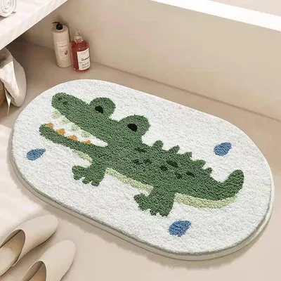 Image de Tapis de bain motif crocodile, 50x80 cm. Tapis de bain antidérapant en microfibre, doux et agréable