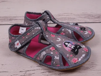Produktbild von Mädchen Hausschuhe BAREFOOT EF 386 Wednesday Grau Klettverschlus