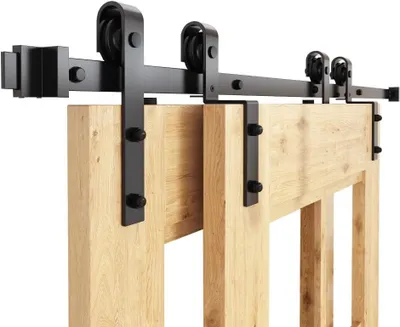 Produktbild von Schiebetür Komplettset Bypass Doppeltür Schiebetürschiene Schiebetür, Schwarz Schiebetürbeschlag für Doppeltür 76 cm, Keine Tür