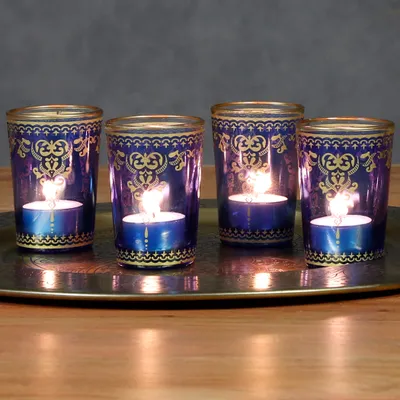 Produktbild von Teelichtglas Blau Gold 6er Set