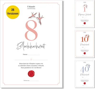 Produktbild von Frank Paperman® | Geschenke zum 8 Hochzeitstag | Ehejubiläum | Blechhochzeit | Urkunde Hochzeitstag | klassisch | Geschenkideen Hochzeitstag | Vordruc