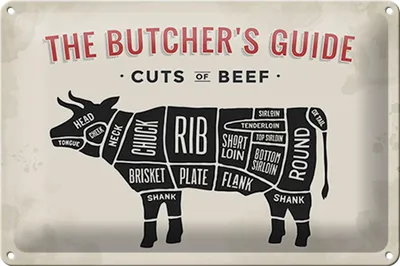 Produktbild von Blechschild Kuh 30x20cm Beef cuts Fleisch Metzgerei