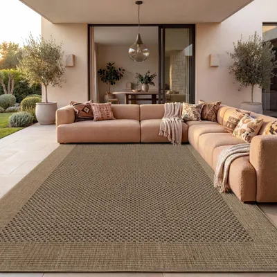 Produktbild von In-& Outdoor Teppich Balkon Terrasse Küchenteppich Sisal Optik Bordüre Einfarbig Beige Grösse 160x230 cm