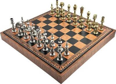 Produktbild von Italienisches Schachset Arabeskenfiguren+Schachbrett Kunstleder Braun/ Schwarz 48