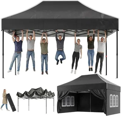 Immagine prodotto di Gazebo 3x4,5 metri, impermeabile, resistente alle intemperie invernali, con tetto a falde ripide, gazebo pieghevole con pareti laterali, protezione UV 50+, tenda da festa con altezza regolabile, gazebo per barbecue, ideale per giardini, cortili e campeggio. Colore: nero