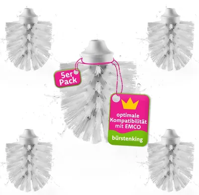 Produktbild von Bürstenking WC Ersatzbürstenkopf, 67 mm, Toilettenbürstenkopf Set passend für Emco WC-Garnituren, Borsten Ersatzklobürstenkopf, mit M12 Innengewinde, 5 Stück, weiß