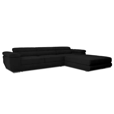 Produktbild von GOLDSTOFF VENUS TWIN Eckcouch mit Schlaffunktion | Ecksofa L-form mit Staufach und mit verstellbaren Kopfstützen (Schwarz)