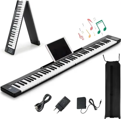 Produktbild von Faltbares 88 Tasten Digital Piano Keyboard mit 128 Töne & 128 Rhythmen, Elektronisches Klavier mit MIDI & Bluetooth & Aufnahmefunktion, Klavier Tastatur für Einsteiger mit Sustain Pedal