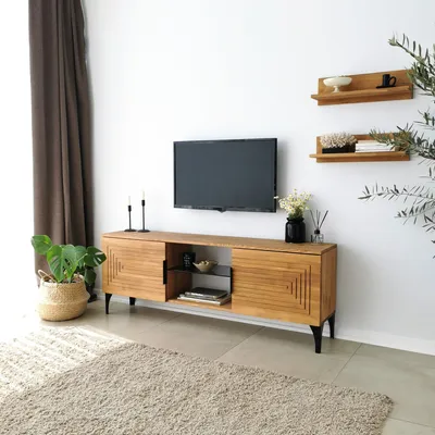 Zdjęcie produktu dla Skye Decor, Joanne - Oak, szafka pod telewizor, dąb, 100% MASSIVE PINEWOOD, 150 x 30 x 40 cm