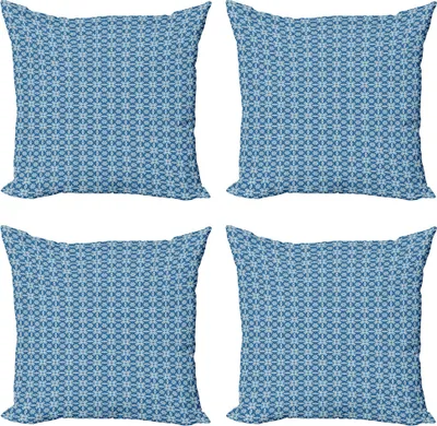 Produktbild von ABAKUHAUS Ethnisch Kissenbezug Set (4 Stück), Azulejo Fliesen Muster, Moderner Doppelseitiger Digitaldruck, 40 cm x 40 cm, Marine-Blau-Orange Weiss
