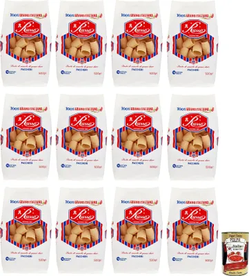 Produktbild von 12x Russo Paccheri N°26 Hartweizengrieß Pasta,100% Italienischer Weizen,500g-Packung + Italian Gourmet Polpa di Pomodoro 400g Dose