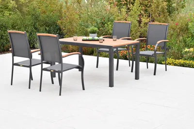 Produktbild von Merxx "Siena" Gartenmöbel Set 5tlg., 4 Stapelsessel, Ausziehtisch 150 (200) x 90 cm, Aluminium/Akazie/Textil