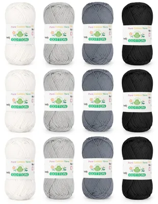 Image de Fil à tricoter en coton, 4 fils, couleur gris, 4 pelotes de 50g chacune