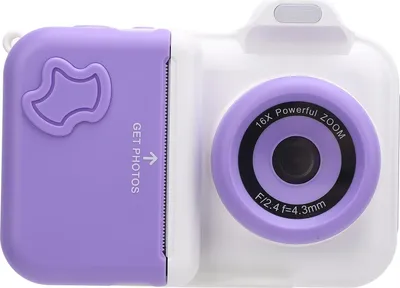 Obrázek produktu pro Fotoaparát pro okamžitý tisk 2,4palcový IPS HD displej s dvojitým objektivem Selfie fotoaparát pro okamžitý tisk s bleskem 32GB malá paměťová karta 5 rolí tiskového papíru pro cestování Fialová bílá