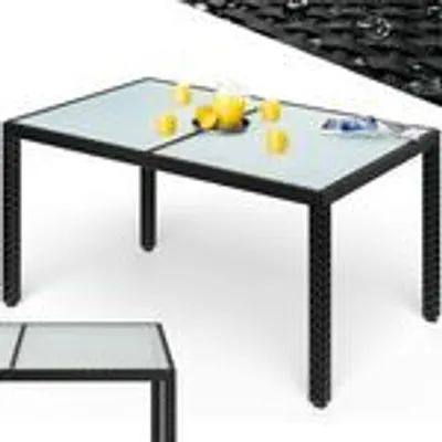 Produktbild von CASARIA® Gartentisch Wetterfest 150x90x75cm Polyrattan Höhenverstellbar 5mm Sicherheitsglas Garten Terrasse Esstisch Outdoor Tisch Gartenmöbel Schwarz