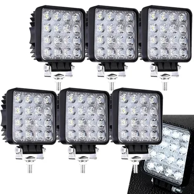 Image de Jiubiaz Rectangle LED Phare de travail IP67 étanche 12V 24V LED Phare pour camion,tout terrain, SUV, ATV,tracteur Phare de recul 48W 6 pièces