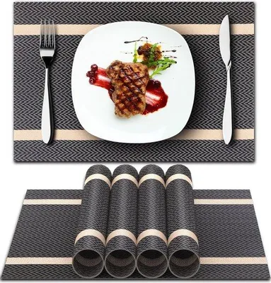 Produktbild von Famanu Platzsets Set aus 6 PVC Platzsets, abwaschbar, hitzebeständig, rutschfest, schwarz