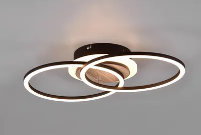 Produktbild von Flache Deckenleuchte GIRO mit Fernbedienung, Breite 46cm, Schwarz Holzoptik