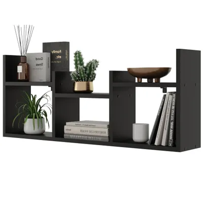 Produktbild von Wandregal Schwarz – modernes Hängeregal mit offenen Fächern, platzsparendes Regal für Wohnzimmer, Flur, Büro oder Schlafzimmer
