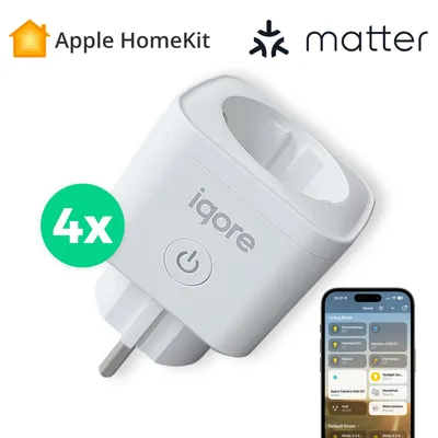 Produktbild von 4er Set WLAN Funksteckdosen mit Strommessung, kompatibel mit Apple HomeKit / Matter, Alexa, Google, Tuya, App Steuerung, Smart Plug, WiFI Steckdose