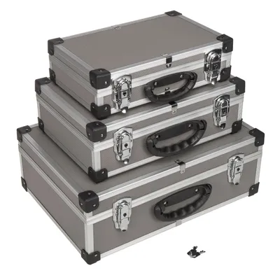 Produktbild von anndora Werkzeugkoffer Set Alu Rahmen 3-in-1 Allround Werkzeugkoffer-Set stapelbar - Grau