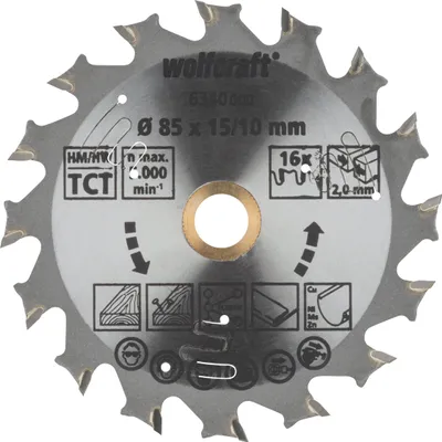 Produktbild von Wolfcraft Kreissägeblatt Ø 85 mm Bohrung Ø 15 mm 16 Zähne