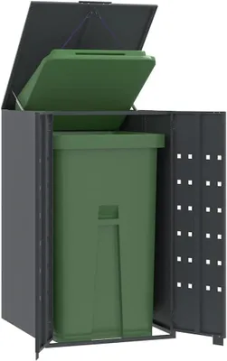 Produktbild von Mülltonnenhaus Außen mit Türen, Mülltonnenbox für Einzeltonne Anthrazit 69x79x117 cm Stahl, Mülltonnenschuppen Mülltonnenverkleidung Müllcontainer für Mülltonnen, Garten, Hof
