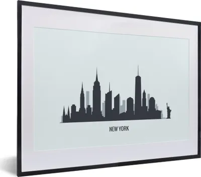 Produktbild von MuchoWow® MuchoWow® Gerahmtes Poster New York - Skyline - Schwarz - Weiß 40x30 cm - Poster mit zchwarzem Bilderrahmen - Bilderrahmen - Poster im Rahmen