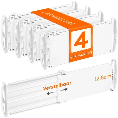 Produktbild von Schubladenteiler Schubladentrenner Organizer - Verstellbar - 29,5 bis 47 cm - Weiß - 4 Stück