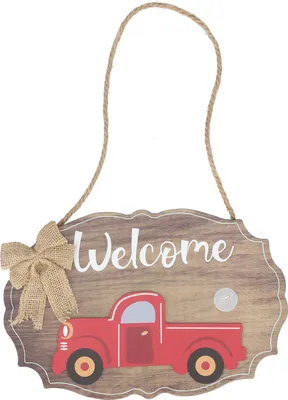 Image de Panneau de bienvenue en bois avec 12 icônes saisonnières interchangeables Plaque murale pour porte d'entrée