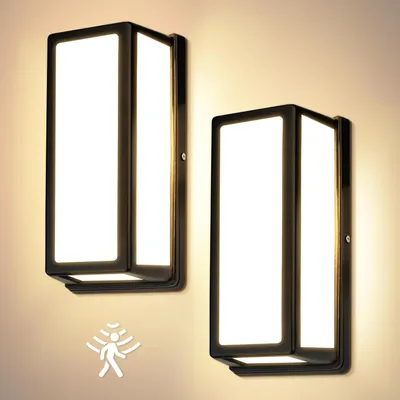 Immagine prodotto di Lampada da esterno - Lampada da parete con sensore di movimento - Grado di protezione IP65 (resistente all'acqua) - 24W - 3000K - Nera - Confezione da 2 pezzi
