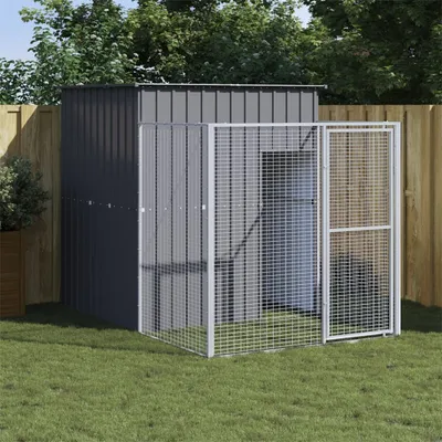 Produktbild von "im Angebot" Hundehütte mit Auslauf Anthrazit 165x251x181cm Verzinkter Stahl - Hunde-Transportboxen CC1360