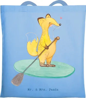 Produktbild von Mr. & Mrs. Panda Einkaufstasche Fuchs Stand Up Paddling - Sky Blue - Geschenk, Paddle, Uni Tasche, Laptoptasche, Subben, Tote Bag, Boarding, Jutetasche, SUB, Jutebeutel