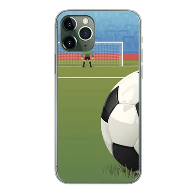 Produktbild von MuchoWow® Handyhülle Schutzhülle Hülle für iPhone 11 Pro Eine Illustration eines Fußballs auf dem Feld im Stadion - Jungen - Mädchen - Kinder Silikon Softcase Handy Hülle - Handy