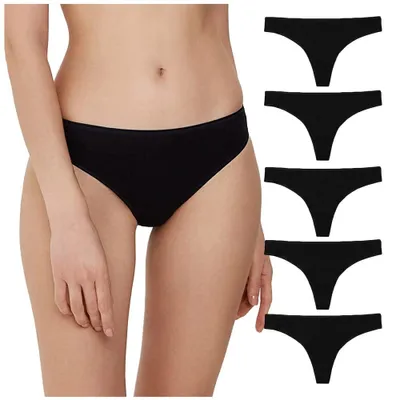 Productafbeelding van Elegant dames katoenen string, 5-pack, ademend, zwart, maat L