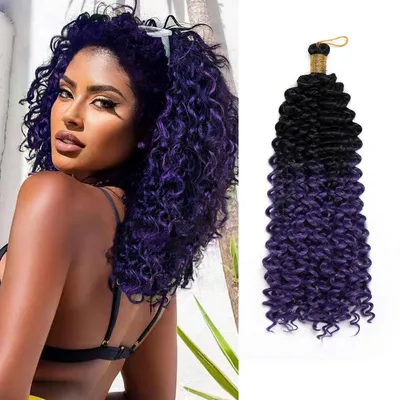 Zdjęcie produktu dla Lokowe pasemka do warkocza, włosy syntetyczne, 35 cm, falujące, ombre, czarny do fioletowo-niebieskiego, 100g