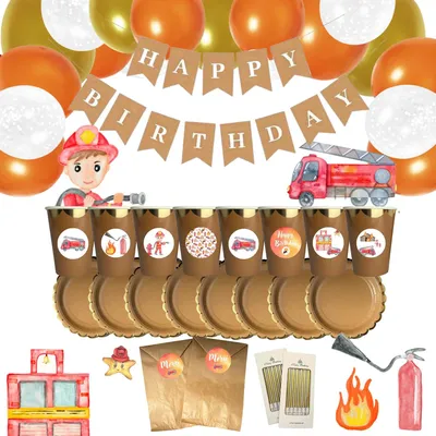 Productafbeelding van Complete decoratieve set brandweer, kaarsen, slinger, borden en meer! voor vurige vieringen bij kinderen