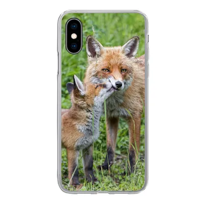 Produktbild von MuchoWow® Handyhülle Schutzhülle Hülle für iPhone X Füchse - Kind - Gras Silikon Softcase Handy Hülle - Handyhülle