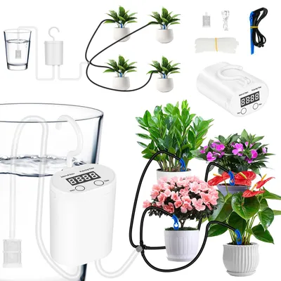 Immagine prodotto di Sistema di irrigazione automatica per 4 piante in vaso, ricaricabile, con irrigazione a goccia per interni