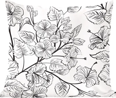 Produktbild von MuchoWow® Zierkissen Sofakissen Wohnzimmer Dekokissen 45x45 cm Eine schwarz-weiße Illustration eines Blumenmusters - Schlafpolster - Polster für das Sofa