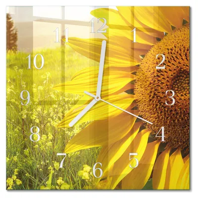 Immagine prodotto di Orologio da parete Tulup Glasuhr, orologio da cucina, vetro vero, 30x30 cm, design moderno e decorativo, silenzioso, lancette bianche, motivo: girasole