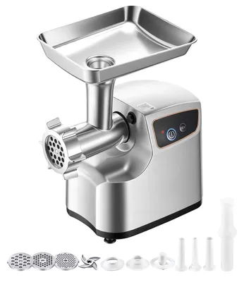 Image de Hachoir à viande électrique SucceBuy #8, capacité de 2,3 kg/min, avec 3 disques perforés, 3 tubes de remplissage pour saucisses et un kit Kubbe, robot de cuisine 2-en-1 de 700 W pour un usage domestique