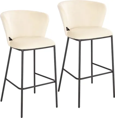 Image de SVITA KATE Lot de 2 tabourets de bar Dossier Repose-pieds Chaise de comptoir Tabouret de cuisine Velours Beige