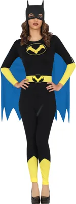 Produktbild von FIESTAS GUIRCA Abenteurliche Superheldin Karneval Kostüm Damen  Schwarzer Superhelden Overall mit Fledermaus Maske u. Umhang  Faschingskostüm Erwachsene Damen Größe S 34-36