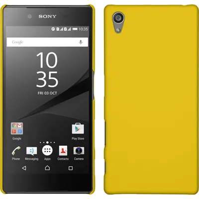 Produktbild von PhoneNatic Case kompatibel mit Sony Xperia Z5 - Hülle gelb gummiert Hard-case + 2 Schutzfolien