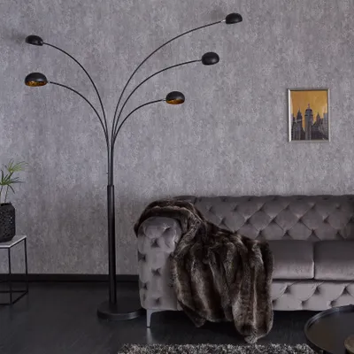 Produktbild von riess-ambiente Design Bogenlampe FIVE LIGHTS 210cm schwarz gold mit Marmorfuß Stehlampe Standleuchte Lampe