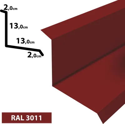 Produktbild von 1m Wandanschluss Wandblech I Dachblech pulverbeschichtetes 0,5 Zuschnitt 300mm (20x130x130x20) RAL-3011 Rot